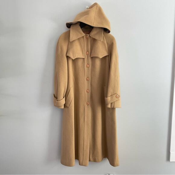 Junior Gallery | Vintage Hooded Wool Coat Trench Peacoat Pea Coat Button Front M - Picture 2 of 15
